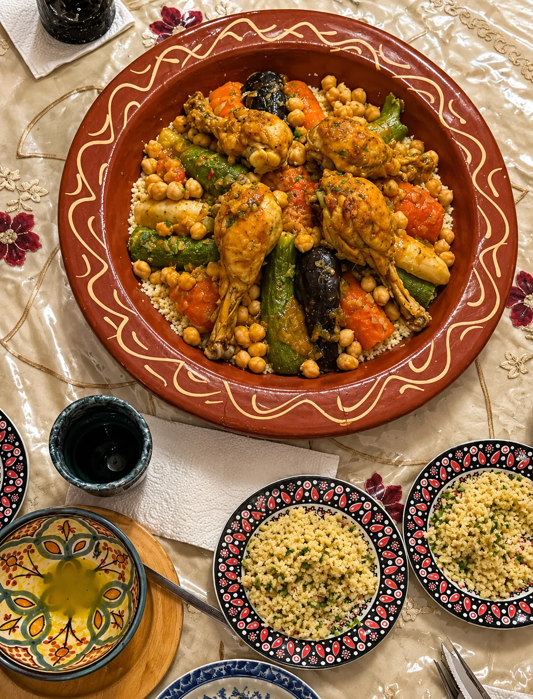 Moroccan feast dishes and tagines